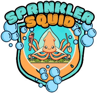 Sprinkler Squid shield sticker — the same one Phillip puts on every controller he services